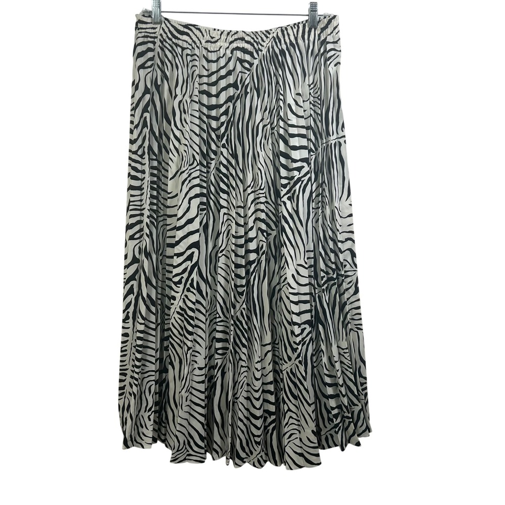 Venezia Vitale Zebra Print Pleated Maxi Skirt Black White Plus Size 1X USA Made
